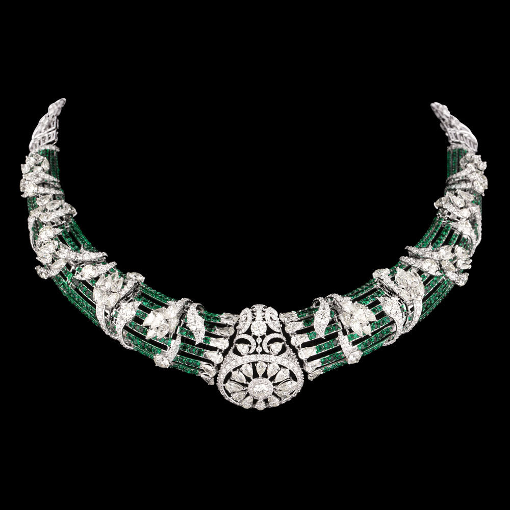 14K White Gold Diamond Necklace - 13.445ct VS-SI-IJ with Colour Stones