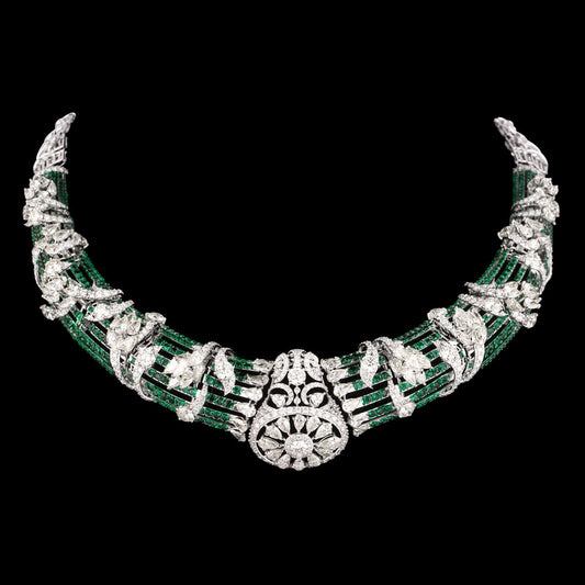 14K White Gold Diamond Necklace - 13.445ct VS-SI-IJ with Colour Stones