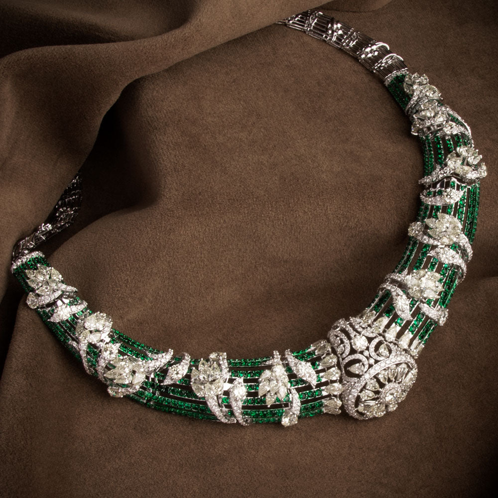 14K White Gold Diamond Necklace - 13.445ct VS-SI-IJ with Colour Stones