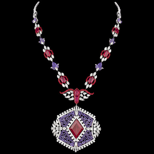 14K White Gold Diamond Necklace - 27.575ct VS-SI-JK with Colour Stones