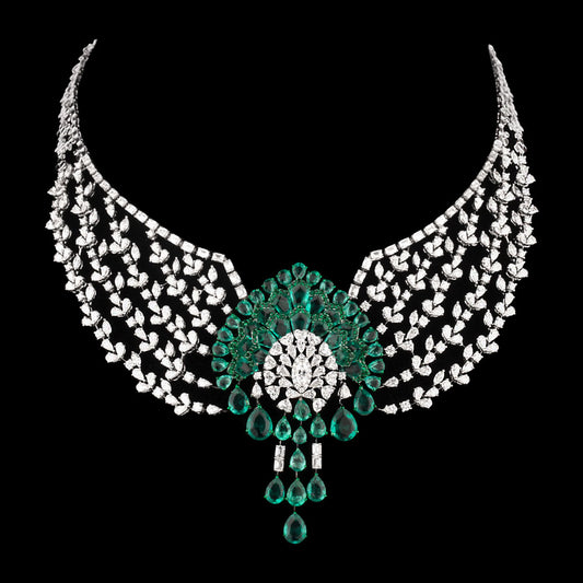 18K White Gold Diamond Necklace - 23.001ct VVS-VS-EF with Colour Stones