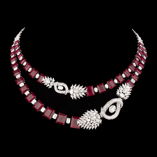 18K White Gold Diamond Necklace - 21.141ct VVS-VS-FG with Colour Stones