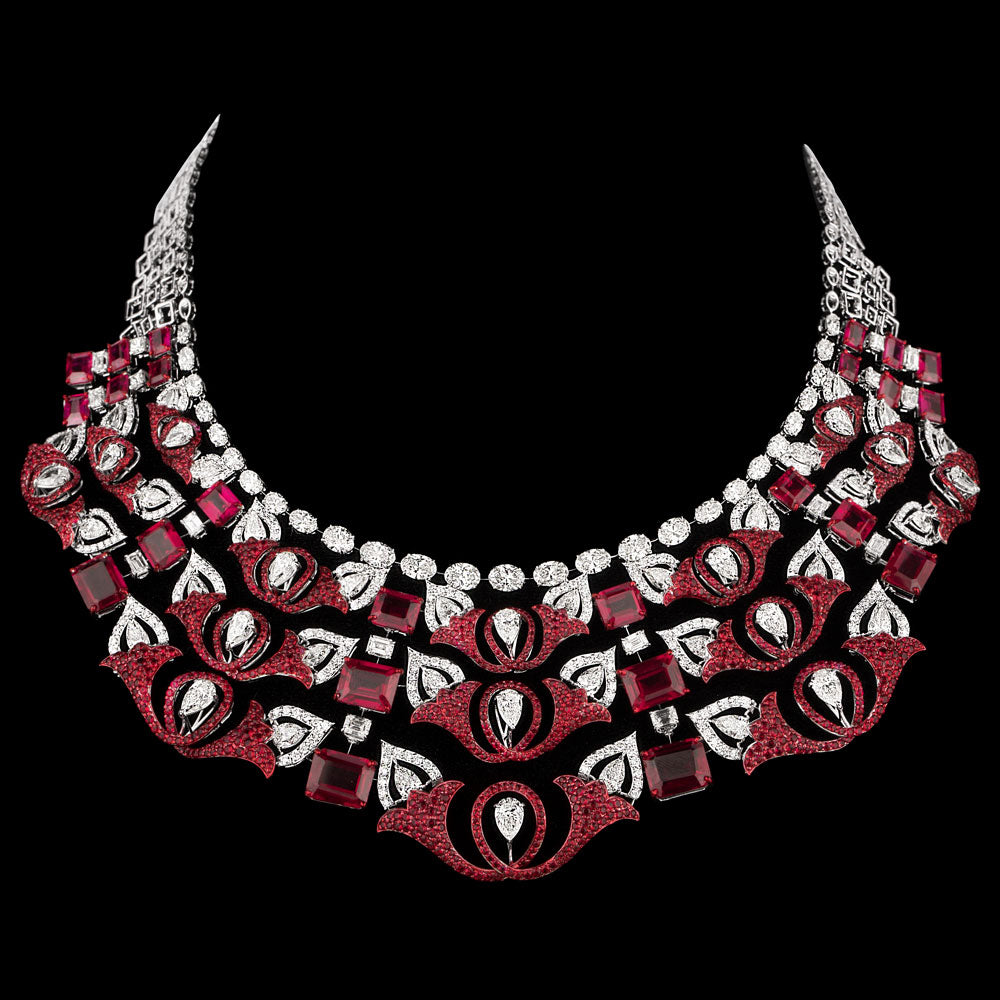 14K White Gold Diamond Necklace - 35.184ct VVS-VS-IJ with Colour Stones