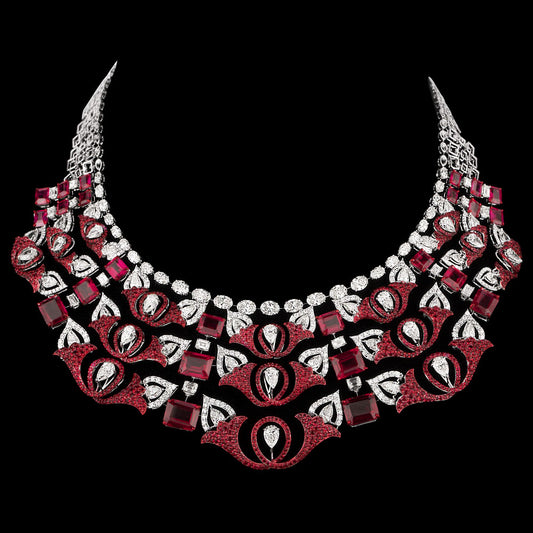 14K White Gold Diamond Necklace - 35.184ct VVS-VS-IJ with Colour Stones