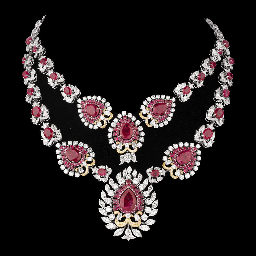 18K White Gold Diamond Necklace - 46.902ct VS-SI-JK with Colour Stones