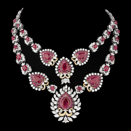 18K White Gold Diamond Necklace - 46.902ct VS-SI-JK with Colour Stones