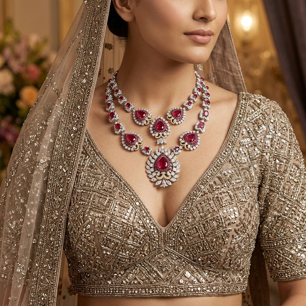 18K White Gold Diamond Necklace - 46.902ct VS-SI-JK with Colour Stones