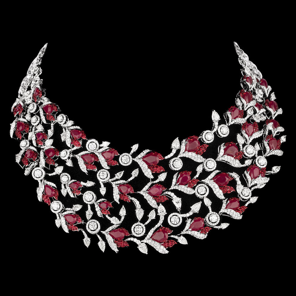 14K White Gold Diamond Necklace - 34.841ct VS-SI-IJ with Colour Stones