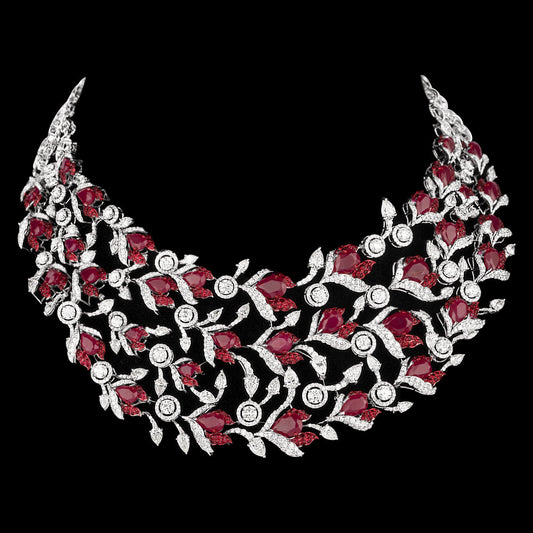 14K White Gold Diamond Necklace - 34.841ct VS-SI-IJ with Colour Stones