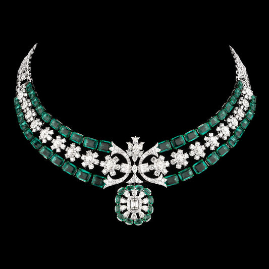 14K White Gold Diamond Necklace - 15.502ct VVS-VS-JK with Colour Stones