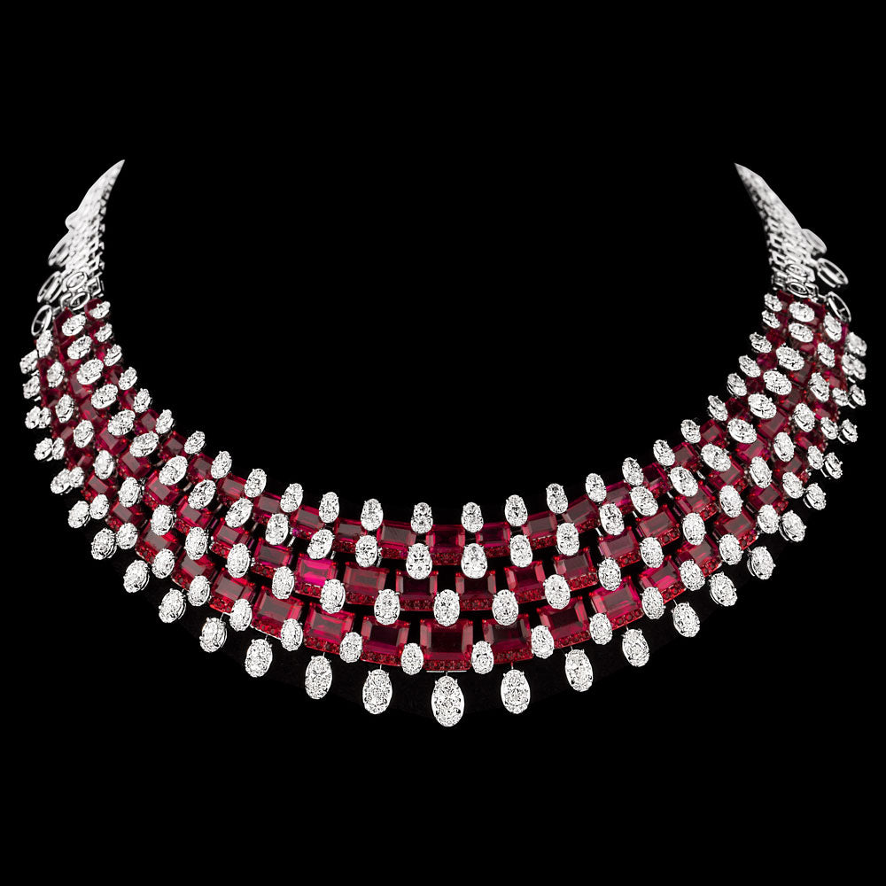 18K White Gold Diamond Necklace - 26.083ct SI-WK with Colour Stones