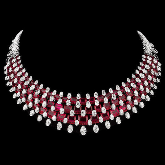 18K White Gold Diamond Necklace - 26.083ct SI-WK with Colour Stones