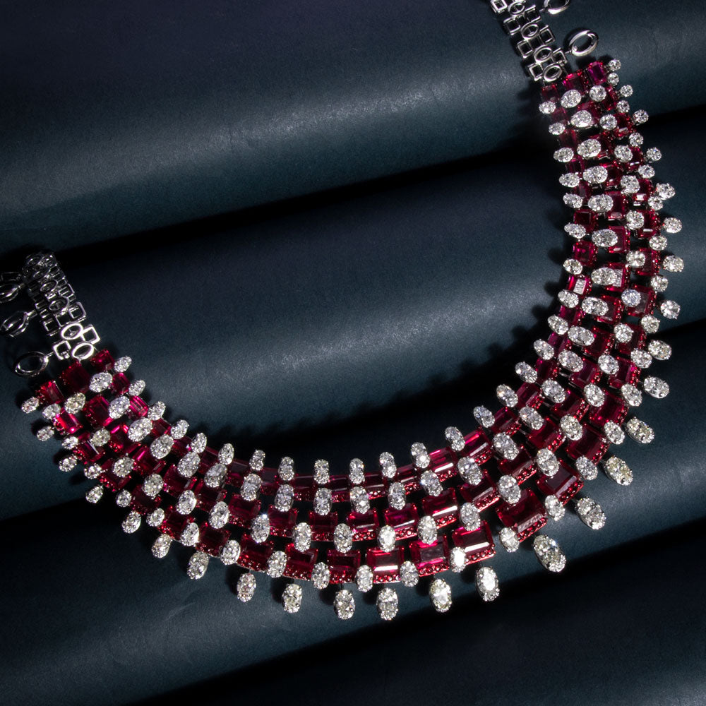 18K White Gold Diamond Necklace - 26.083ct SI-WK with Colour Stones