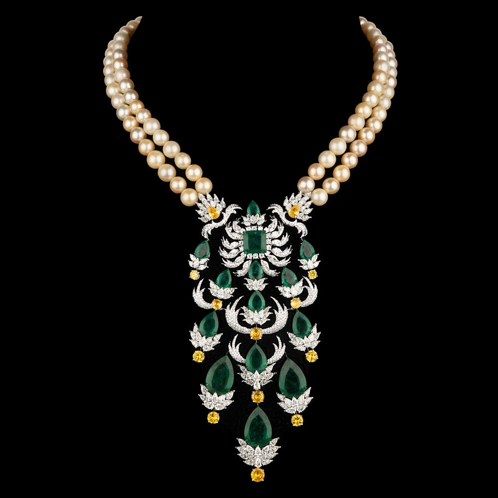 14K White Gold Diamond Necklace - 22.858ct VVS-VS-JK with Colour Stones