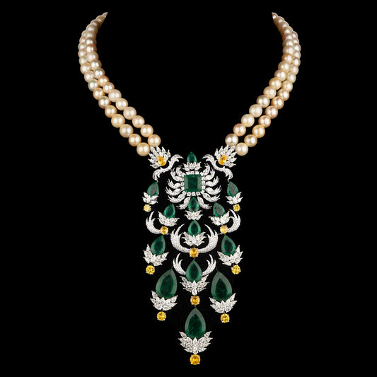 14K White Gold Diamond Necklace - 22.858ct VVS-VS-JK with Colour Stones