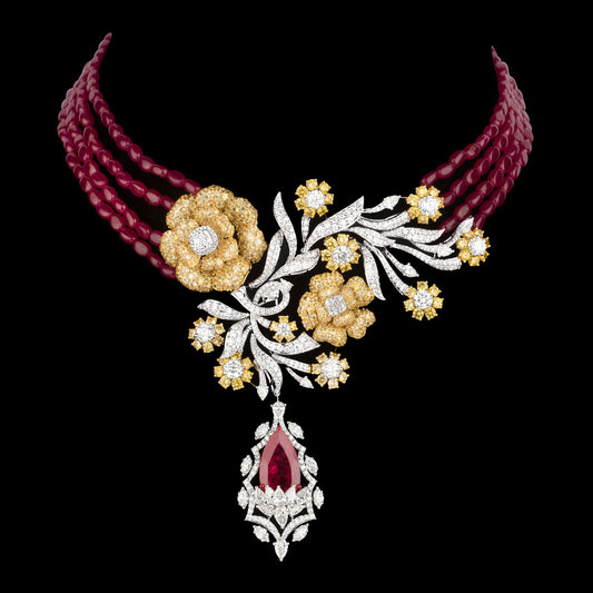 14K White Gold Diamond Necklace - 15.642ct VS-SI-IJ with Colour Stones