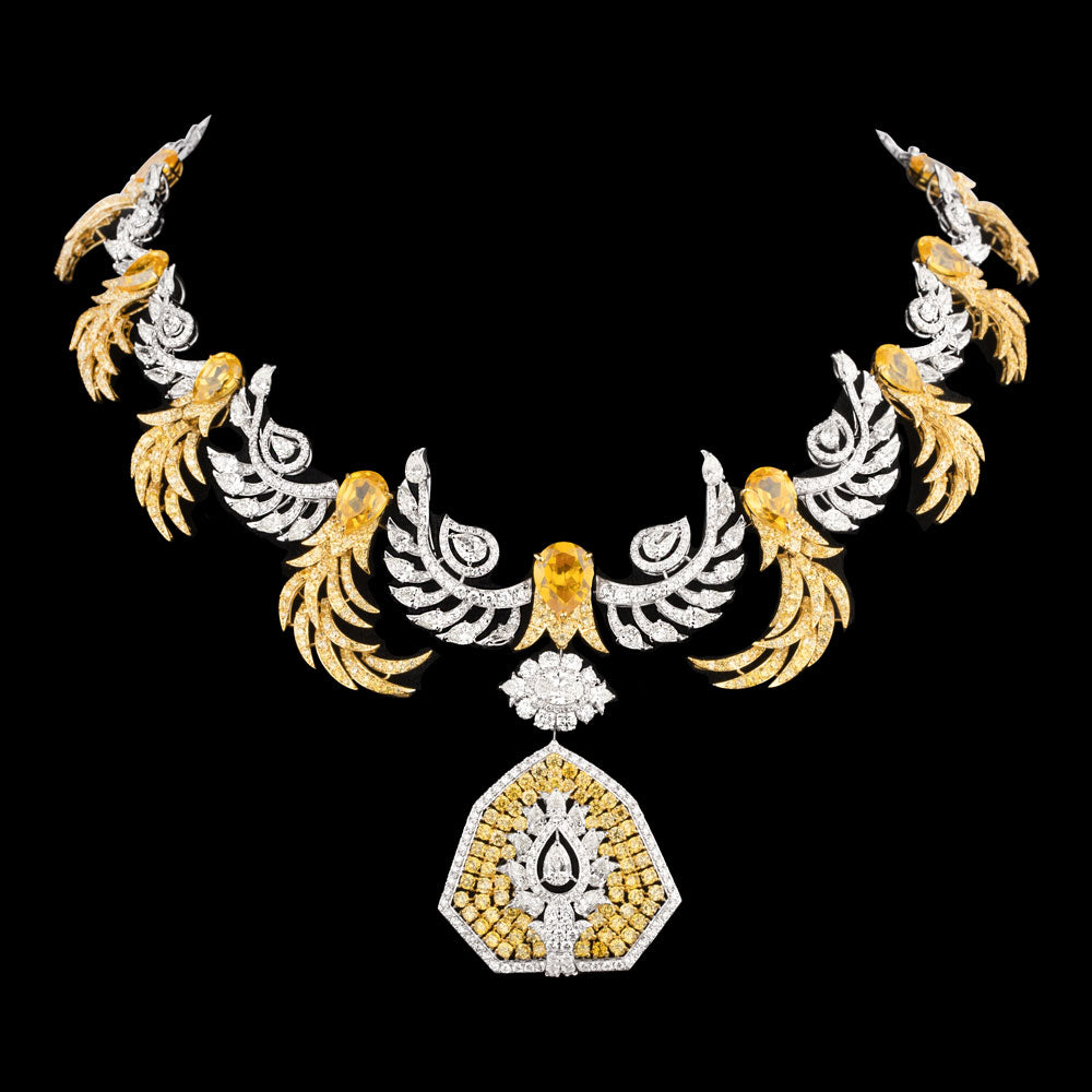 14K White Gold Diamond Necklace - 22.882ct VS-SI-IJ with Colour Stones