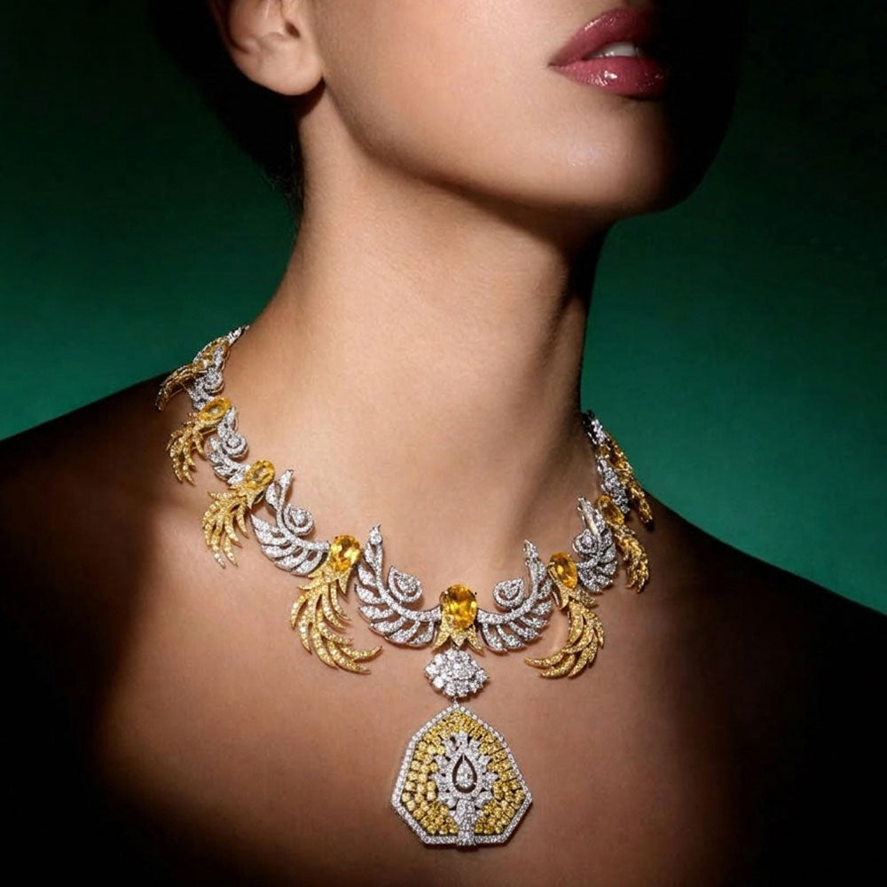 14K White Gold Diamond Necklace - 22.882ct VS-SI-IJ with Colour Stones