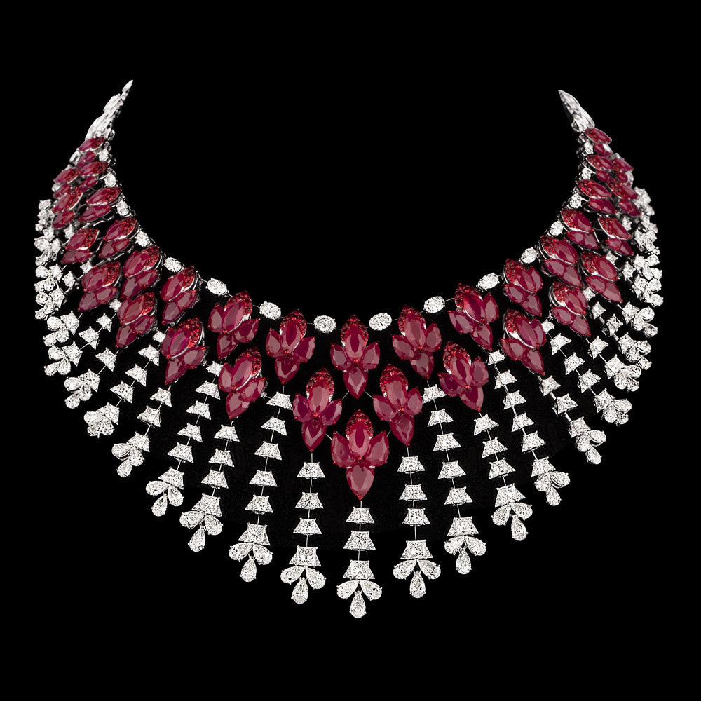 14K White Gold Diamond Necklace - 40.783ct VVS-VS-HI with Colour Stones