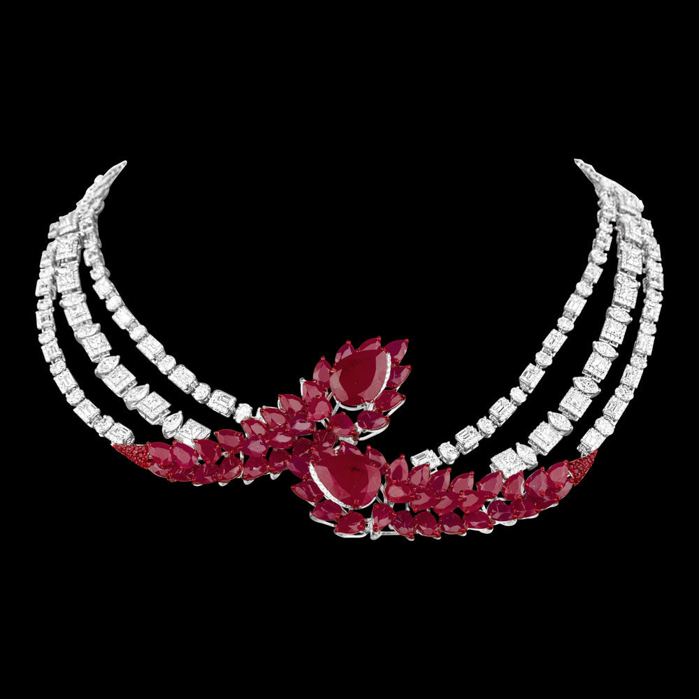 14K White Gold Diamond Necklace - 23.118ct VS-SI-IJ with Colour Stones