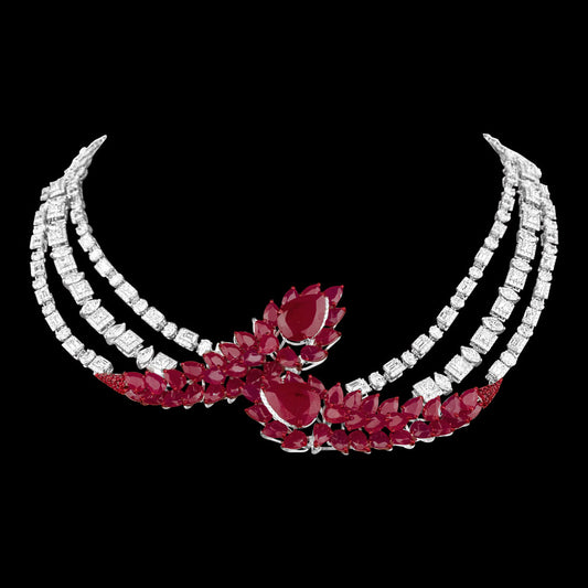 14K White Gold Diamond Necklace - 23.118ct VS-SI-IJ with Colour Stones