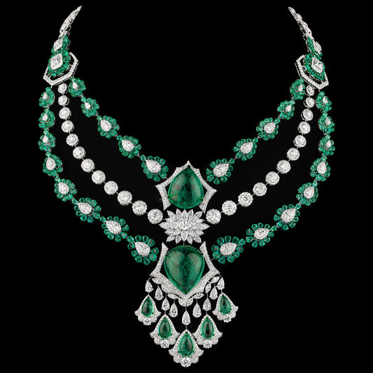 14K White Gold Diamond Necklace - 40.94ct VVS-VS-IJ with Colour Stones