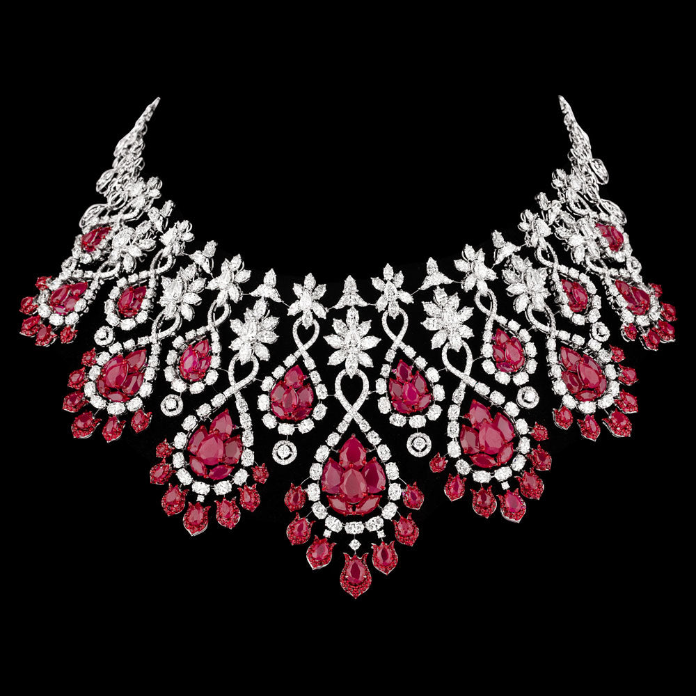 14K White Gold Diamond Necklace - 49.78ct VVS-VS-IJ with Colour Stones