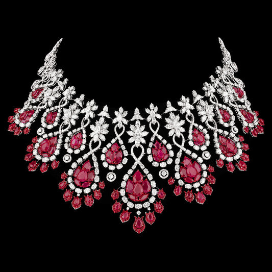 14K White Gold Diamond Necklace - 49.78ct VVS-VS-IJ with Colour Stones
