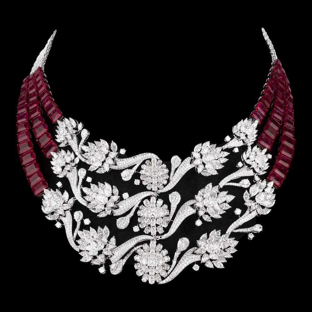 14K White Gold Diamond Necklace - 57.307ct VS-SI-GH with Colour Stones