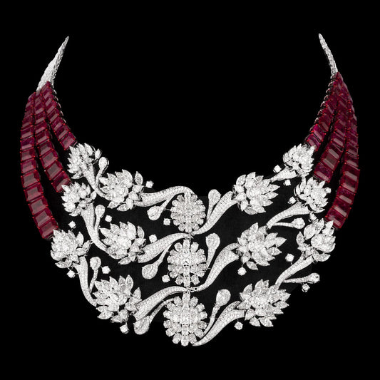 14K White Gold Diamond Necklace - 57.307ct VS-SI-GH with Colour Stones