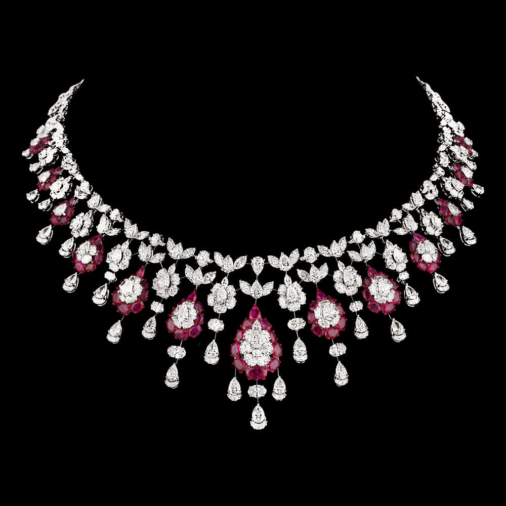 14K White Gold Diamond Necklace - 45.663ct VVS-VS-HI with Colour Stones