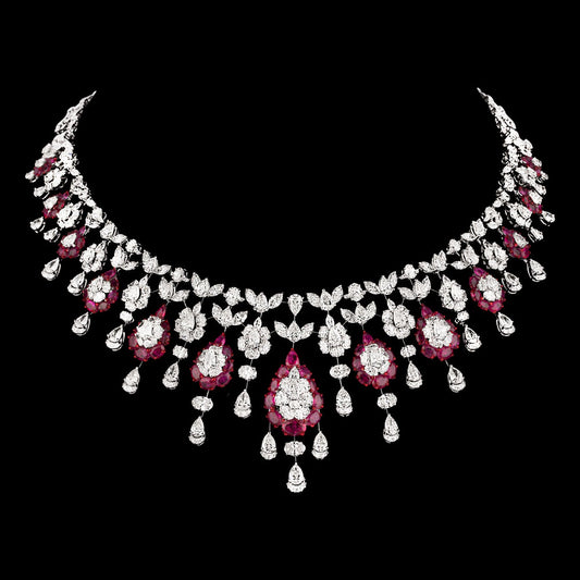 14K White Gold Diamond Necklace - 45.663ct VVS-VS-HI with Colour Stones