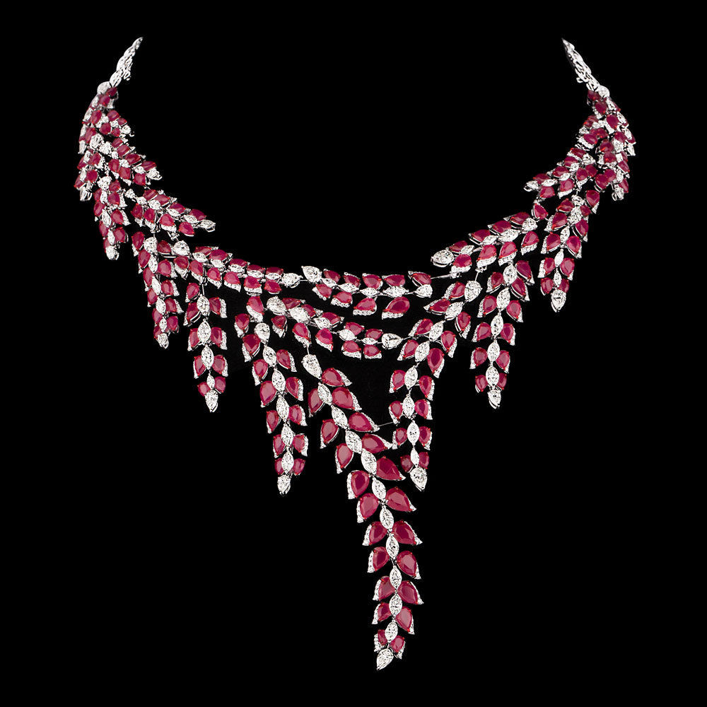 14K White Gold Diamond Necklace - 21.291ct VVS-VS-IJ with Colour Stones