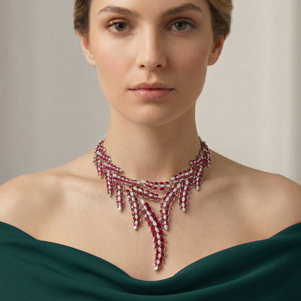 14K White Gold Diamond Necklace - 21.291ct VVS-VS-IJ with Colour Stones