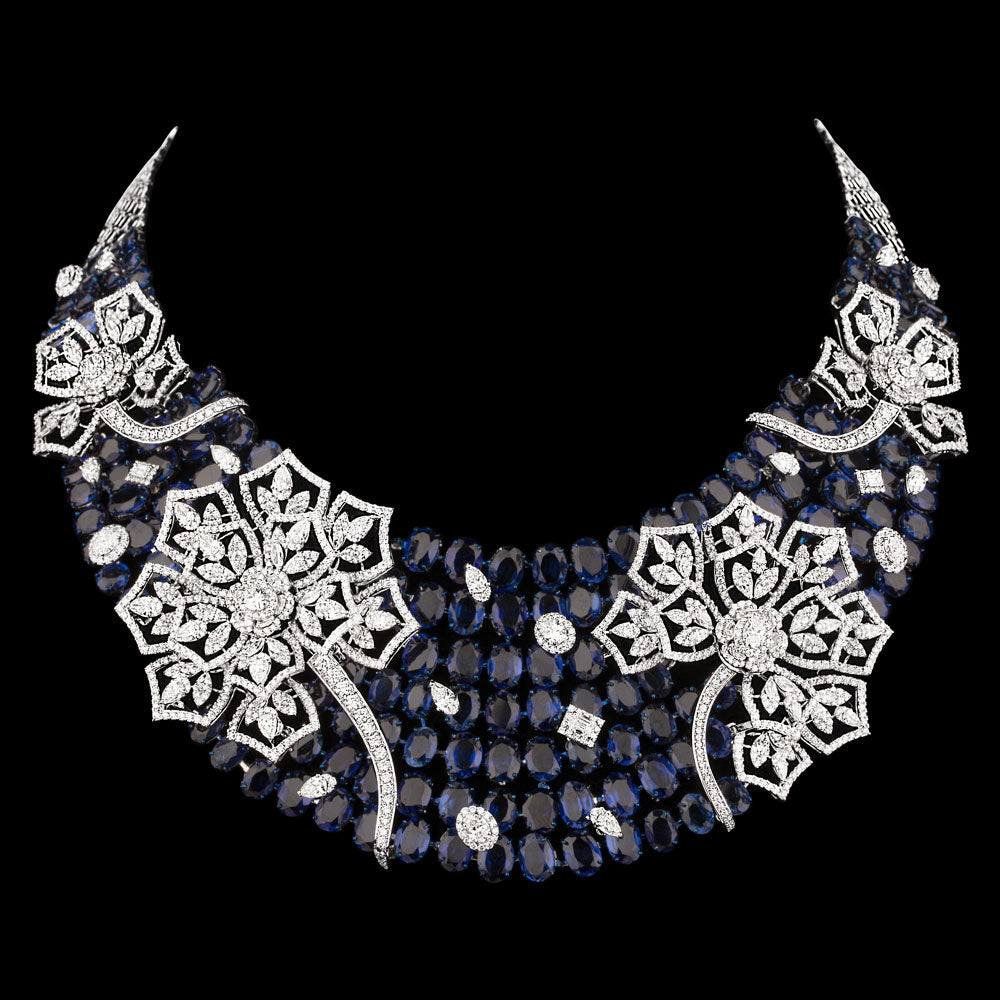 18K White Gold Diamond Necklace - 27.202ct VS-SI-GH with Colour Stones