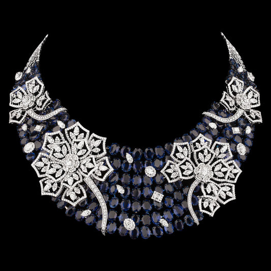 18K White Gold Diamond Necklace - 27.202ct VS-SI-GH with Colour Stones