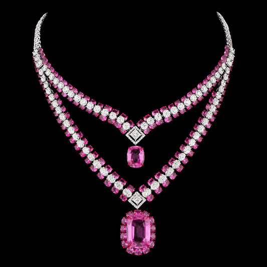 14K White Gold Diamond Necklace - 28.486ct VS-SI-HI with Colour Stones