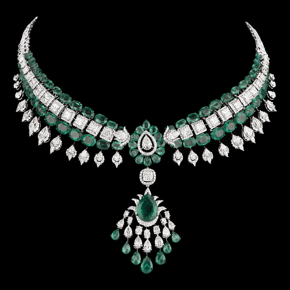 14K White Gold Diamond Necklace - 25.017ct VVS-VS-IJ with Colour Stones