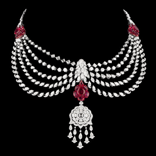 14K White Gold Diamond Necklace - 45.699ct VVS-VS-HI with Colour Stones