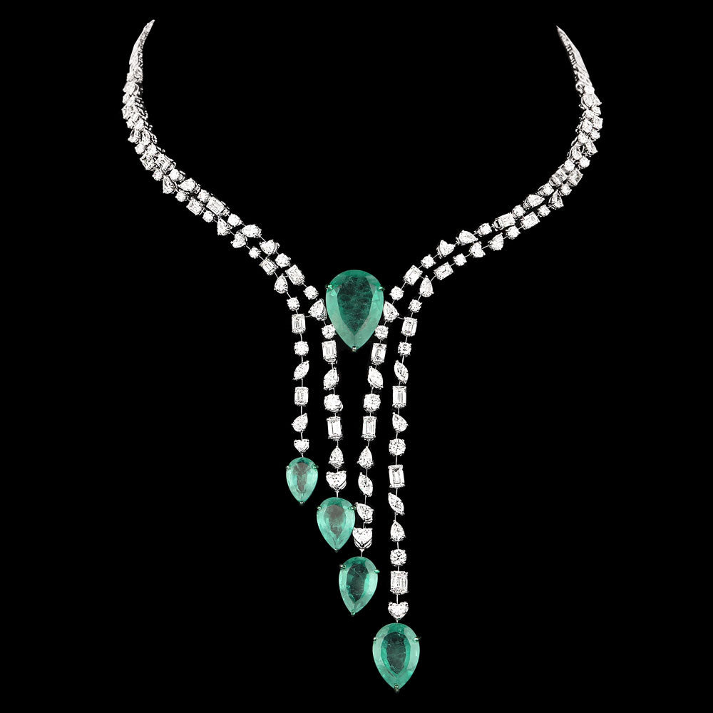 14K White Gold Diamond Necklace - 18.946ct VVS-VS-GH with Colour Stones