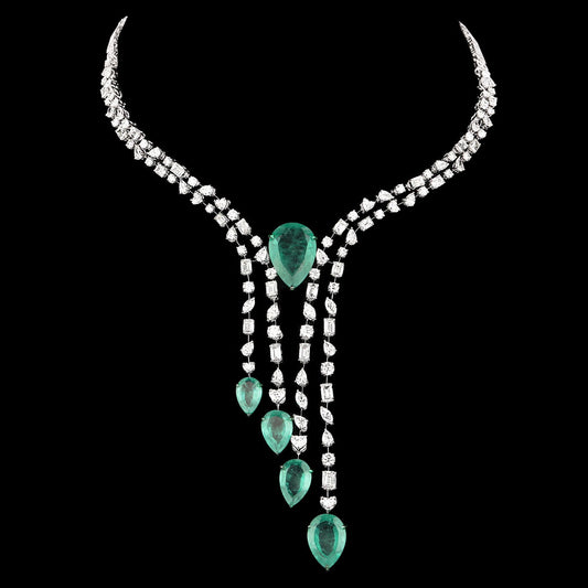 14K White Gold Diamond Necklace - 18.946ct VVS-VS-GH with Colour Stones