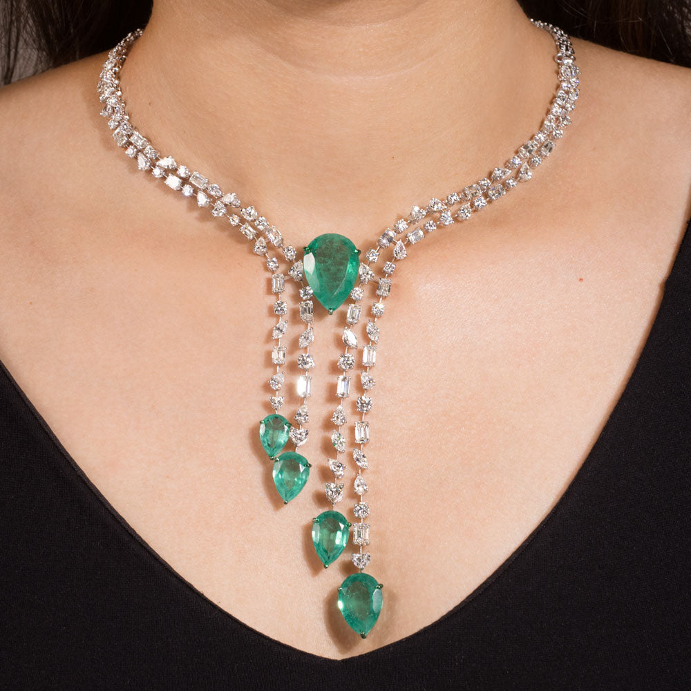 14K White Gold Diamond Necklace - 18.946ct VVS-VS-GH with Colour Stones
