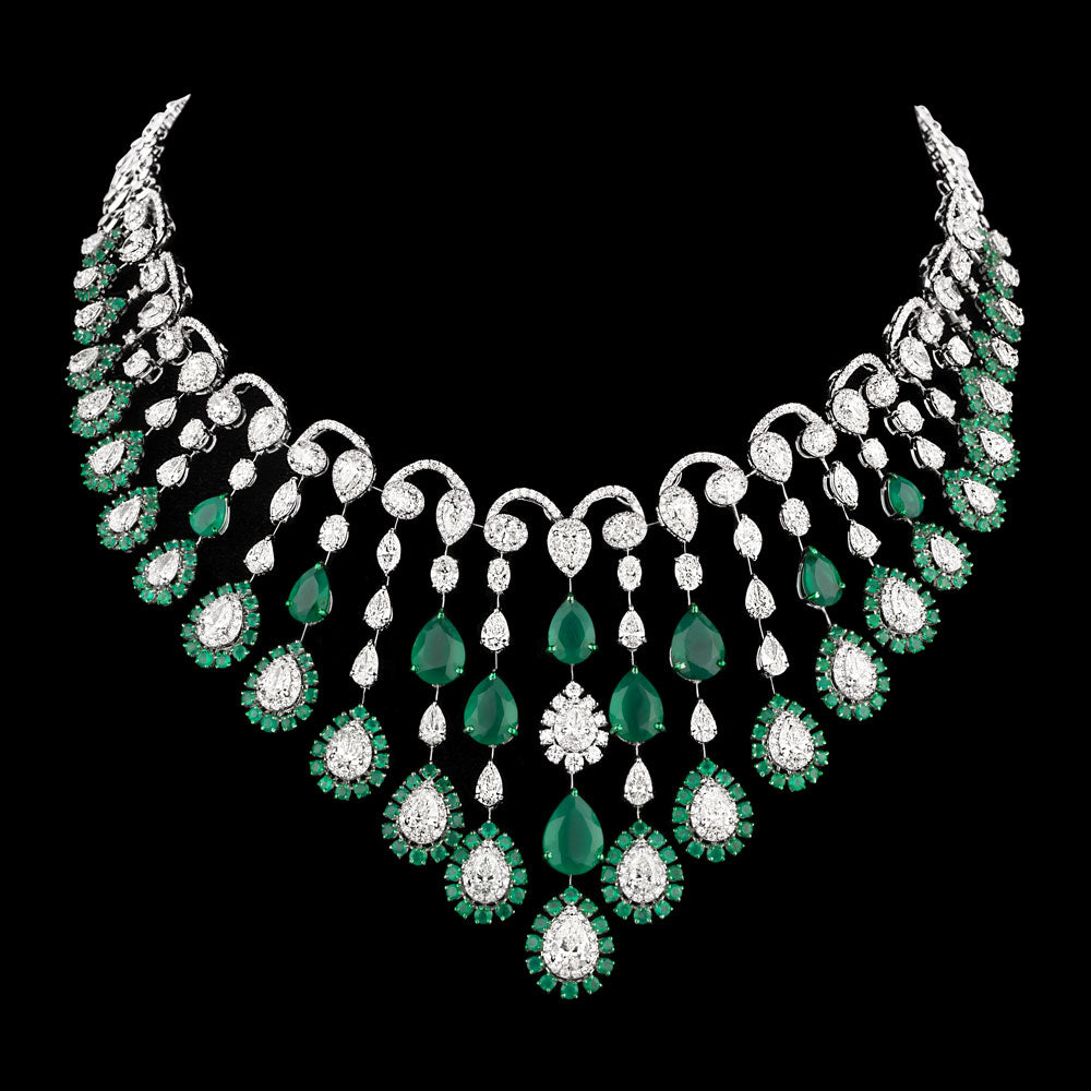 14K White Gold Diamond Necklace - 32.748ct VVS-VS-IJ with Colour Stones