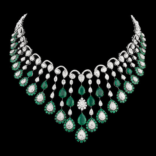 14K White Gold Diamond Necklace - 32.748ct VVS-VS-IJ with Colour Stones