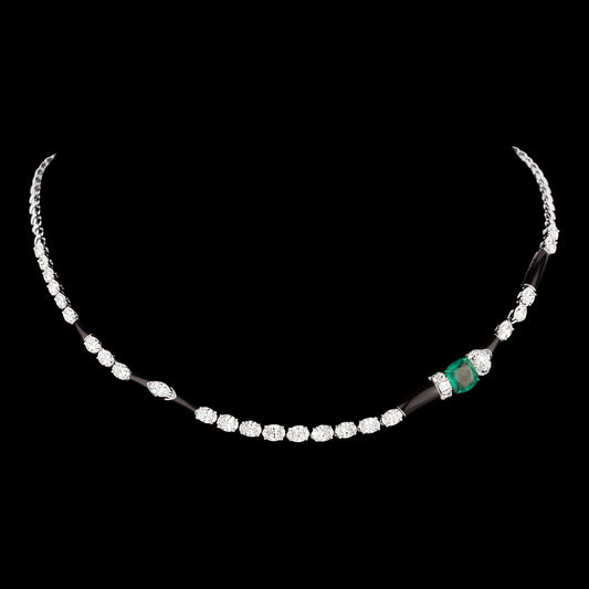 14K White Gold Diamond Necklace - 7.867ct VVS-VS-GH with Colour Stones