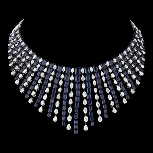 14K White Gold Diamond Necklace - 31.295ct VS-SI-HIJ with Colour Stones