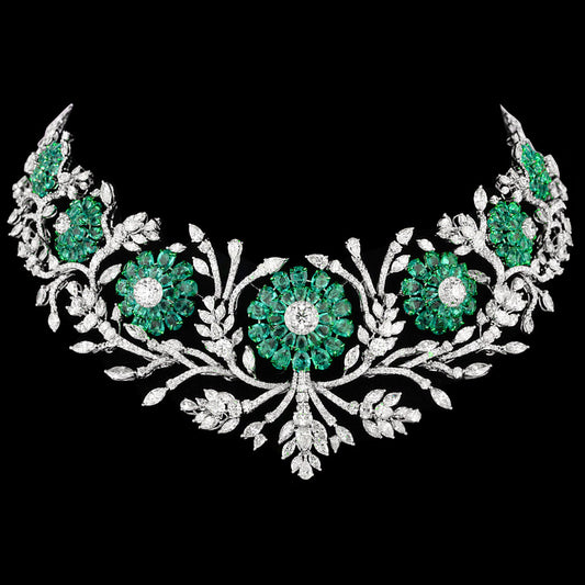 14K White Gold Diamond Necklace - 32.297ct VVS-VS-JK with Colour Stones