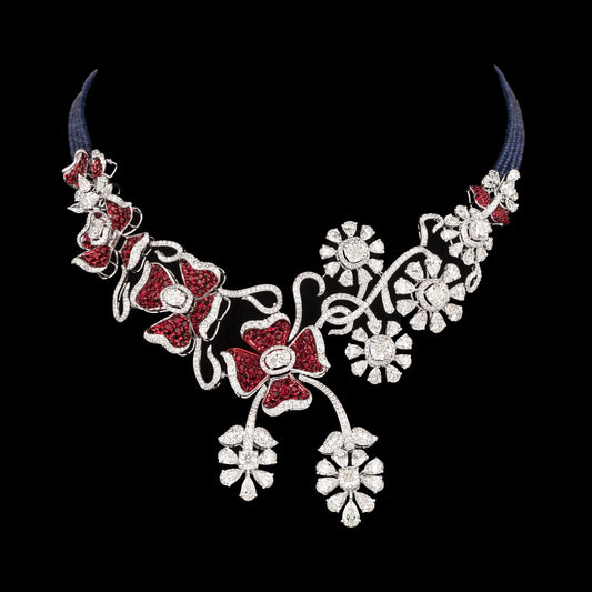14K White Gold Diamond Necklace - 36.544ct VS-SI-IJ with Colour Stones