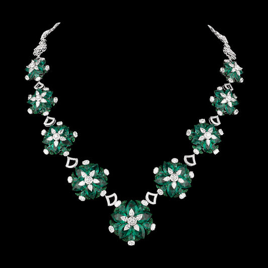 14K White Gold Diamond Necklace - 21.989ct VS-SI-GH with Colour Stones