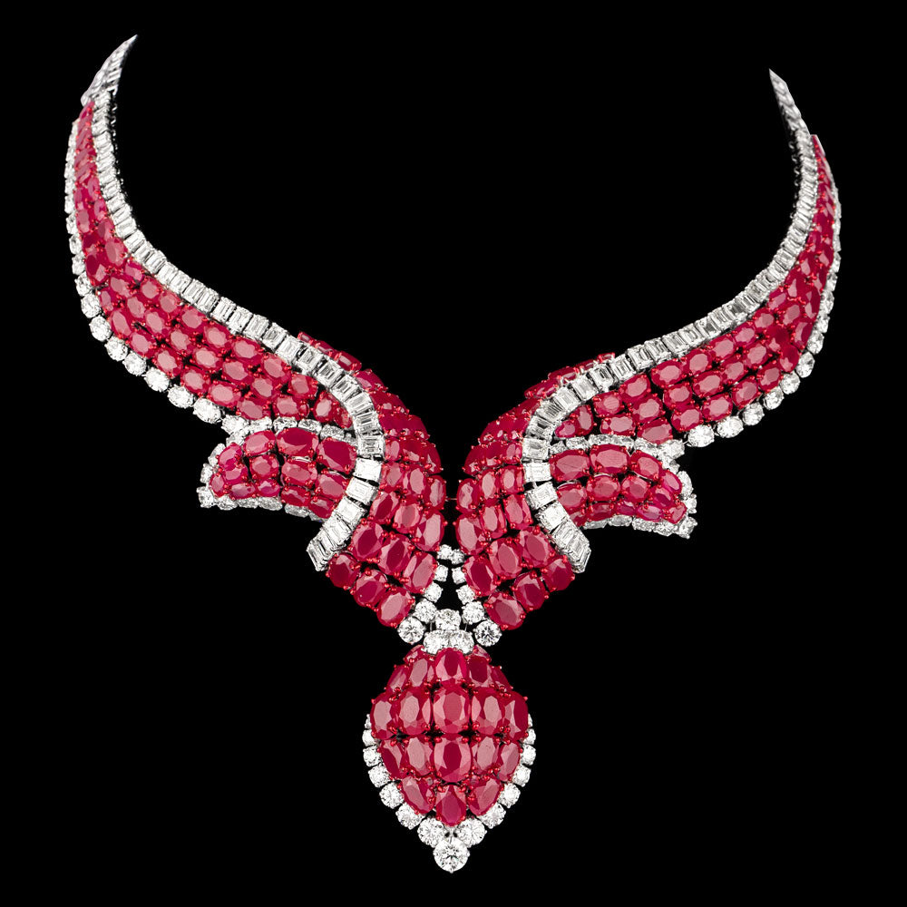 14K White Gold Diamond Necklace - 30.577ct VVS-VS-JK with Colour Stones